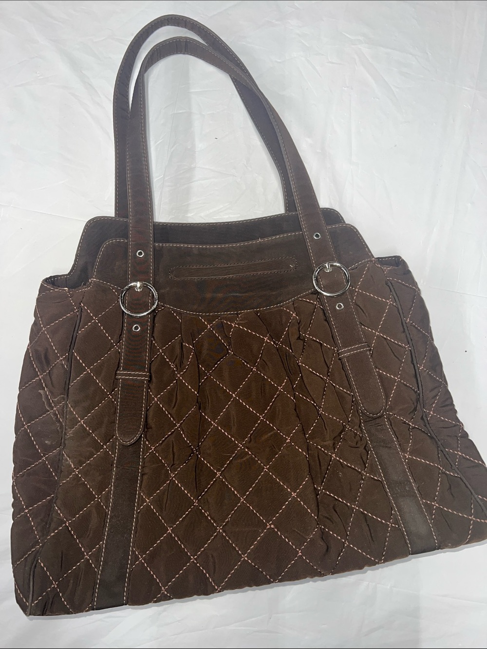 Vintage Chocolate Brown Quilted Large Shoulder Tote Bag